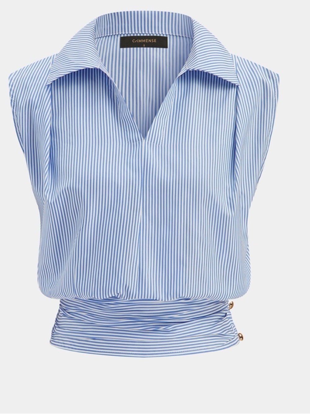 C/MEO Collective Blue and White Striped Sleeveless Collared Top